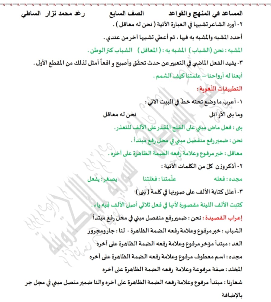 MzA5NTc5MC41NDk4 بالصور شرح و اعراب و اجابات درس قصيدة نحن الشباب للصف السابع